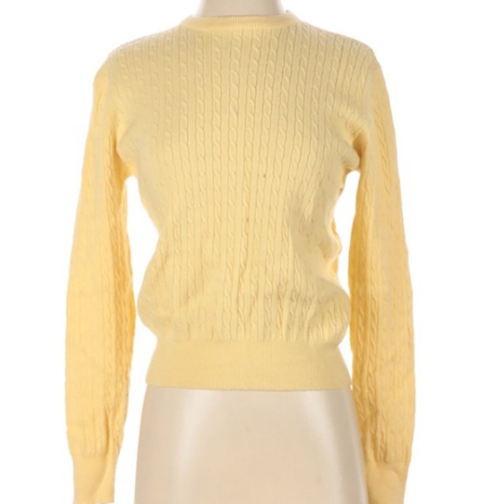 Vintage 100% Wool Solid Yellow Pullover Sweater S… - image 1